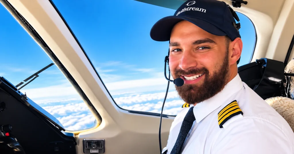 Jamil Farah, piloto colombiano y novio de Carolina Cruz, en la cabina de un avión.